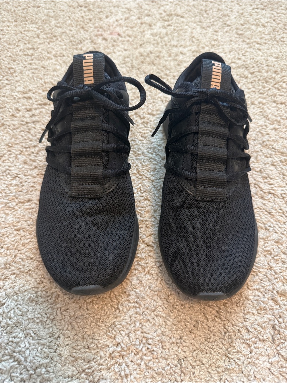 Puma Black Athletic Shoes with Orange Logo Accent